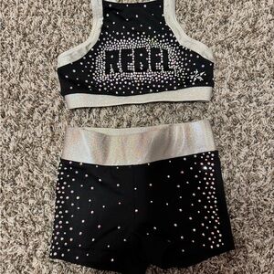 Rebel Kids Sparkling Cheer Dance Costume - Black and Silver